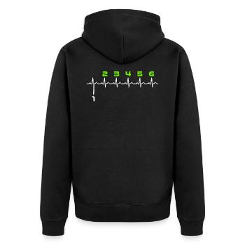Motorrad Schaltung - Unisex Premium Bio Zip Hoodie - Schwarz - Hinten - Nico (187cm)