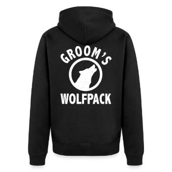 Grooms Wolfpack Shirt | Bachelor Party Group Shirt - Unisex Premium Bio Zip Hoodie - Schwarz - Hinten - Nico (187cm)