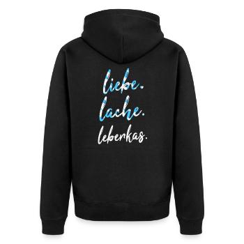 Leberkas Leberkäse Bayrisch Bayern Fleischkäse - Unisex Premium Bio Zip Hoodie - Schwarz - Hinten - Nico (187cm)
