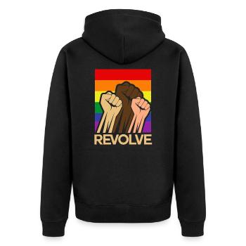 Revolve raise your Fist - Unisex Premium Bio Zip Hoodie - Schwarz - Hinten - Nico (187cm)