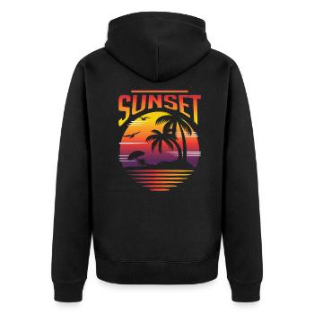Sonnenuntergang - Unisex Premium Bio Zip Hoodie - Schwarz - Hinten - Nico (187cm)