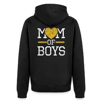 Mama von Jungs - Unisex Premium Bio Zip Hoodie - Schwarz - Hinten - Nico (187cm)