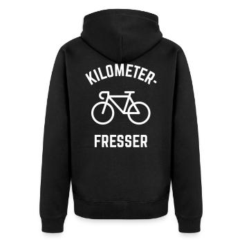 Kilometerfresser (Rennrad Fahren / Radrennen) - Unisex Premium Bio Zip Hoodie - Schwarz - Hinten - Nico (187cm)