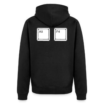 Alt F4 - Unisex Premium Bio Zip Hoodie - Schwarz - Hinten - Nico (187cm)