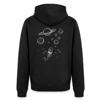 Planet Rocket Space - Unisex Premium Bio Zip Hoodie - Schwarz - Hinten - Nico (187cm)