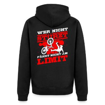 Mountainbike MTB Downhill - Unisex Premium Bio Zip Hoodie - Schwarz - Hinten - Nico (187cm)