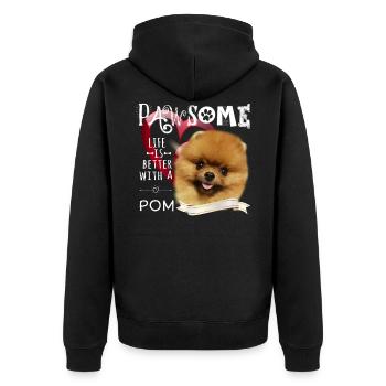 Fluffypom Pomeranian Shirt und Accessoires - Unisex Premium Bio Zip Hoodie - Schwarz - Hinten - Nico (187cm)