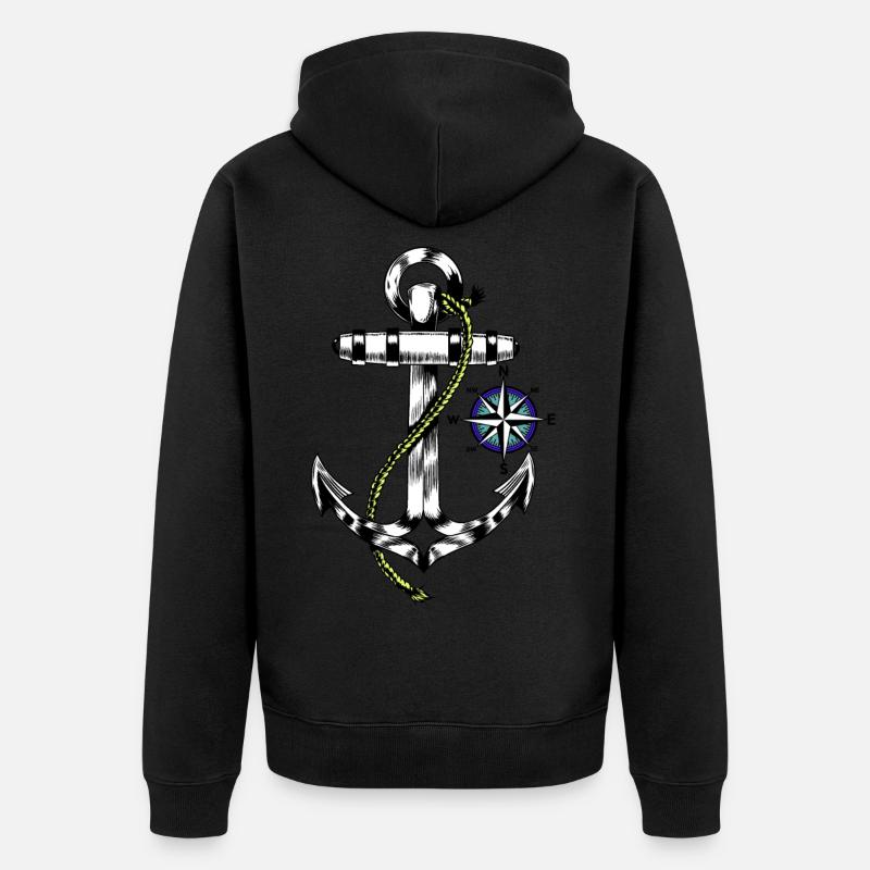 Maritim Anker Windrose Kompass Himmelsrichtung - Unisex Premium Bio Zip Hoodie - Schwarz