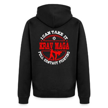 Krav Maga Geschenkidee - Unisex Premium Bio Zip Hoodie - Schwarz - Hinten - Nico (187cm)