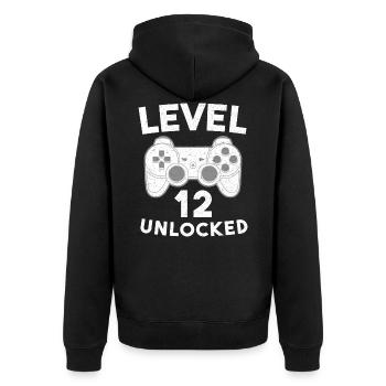 Level 12 Unlocked 12 Birthday Shirt - Unisex Premium Organic Zip Hoodie - black - Back - Nico (187cm)
