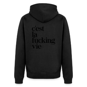 c'est la fucking vie - Unisex Premium Bio Zip Hoodie - Schwarz - Hinten - Nico (187cm)