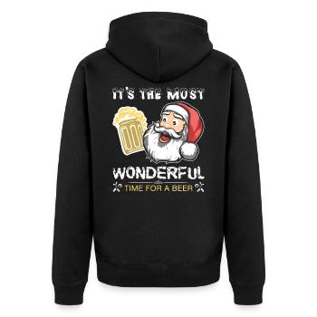Weihnachten Weihnachtsmann Bier - Unisex Premium Bio Zip Hoodie - Schwarz - Hinten - Nico (187cm)