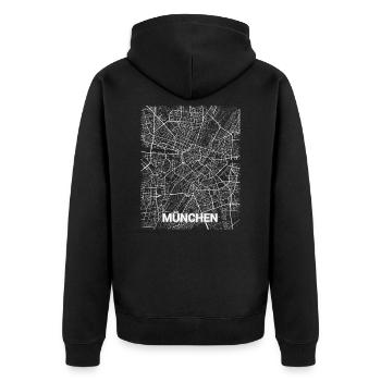 Munich center city map and streets - Unisex Premium Organic Zip Hoodie - black - Back - Nico (187cm)