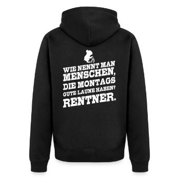 Rentner lustiger Spruch - Unisex Premium Bio Zip Hoodie - Schwarz - Hinten - Nico (187cm)