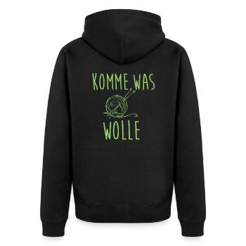 Komme was Wolle Stricken - Unisex Premium Bio Zip Hoodie - Schwarz - Hinten - Nico (187cm)