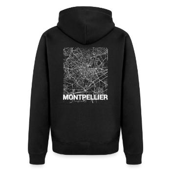 Montpellier Stadtplan und Straßen - Unisex Premium Bio Zip Hoodie - Schwarz - Hinten - Nico (187cm)