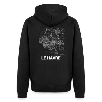 Le Havre Stadtplan und Straßen - Unisex Premium Bio Zip Hoodie - Schwarz - Hinten - Nico (187cm)