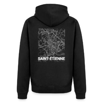 Saint-Étienne city map and streets - Unisex Premium Organic Zip Hoodie - black - Back - Nico (187cm)