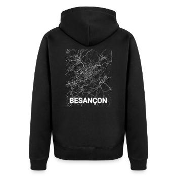 Besançon Stadtplan und Straßen - Unisex Premium Bio Zip Hoodie - Schwarz - Hinten - Nico (187cm)