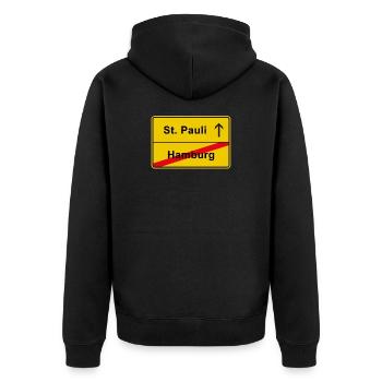 St. Pauli Ortsschild Hamburg Derby Fußball Kiez - Unisex Premium Bio Zip Hoodie - Schwarz - Hinten - Nico (187cm)