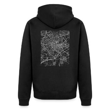 Minimal Montpellier Stadtplan und Straßen - Unisex Premium Bio Zip Hoodie - Schwarz - Hinten - Nico (187cm)