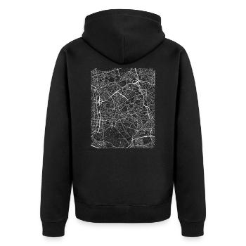Minimal Montreuil Stadtplan und Straßen - Unisex Premium Bio Zip Hoodie - Schwarz - Hinten - Nico (187cm)