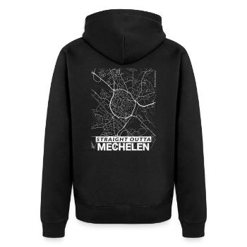 Straight Outta Mechelen Stadtplan und Straßen - Unisex Premium Bio Zip Hoodie - Schwarz - Hinten - Nico (187cm)
