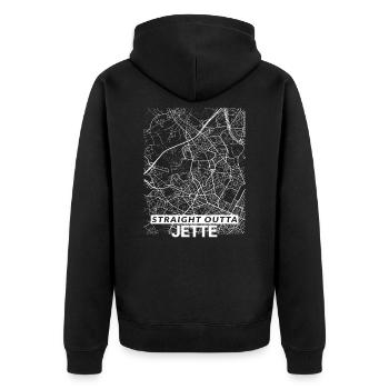 Straight Outta Jette Stadtplan und Straßen - Unisex Premium Bio Zip Hoodie - Schwarz - Hinten - Nico (187cm)