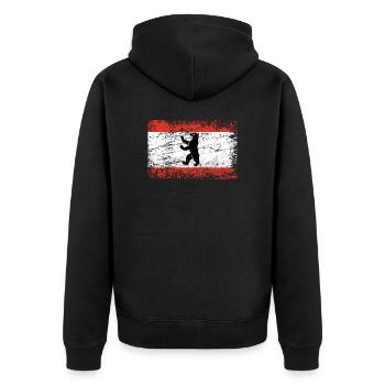 Berlin Berliner Mauer Bär Flagge Fahne used-look - Unisex Premium Bio Zip Hoodie - Schwarz - Hinten - Nico (187cm)