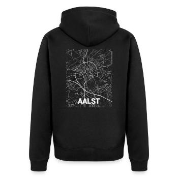 Aalst Stadtplan und Straßen - Unisex Premium Bio Zip Hoodie - Schwarz - Hinten - Nico (187cm)