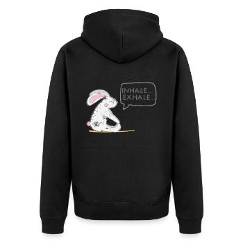 Joga YOGA Einatmen Ausatmen Hase - Unisex Premium Bio Zip Hoodie - Schwarz - Hinten - Nico (187cm)