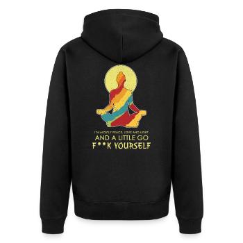 Innere Ruhe Yoga Meditation Fuck You - Unisex Premium Bio Zip Hoodie - Schwarz - Hinten - Nico (187cm)