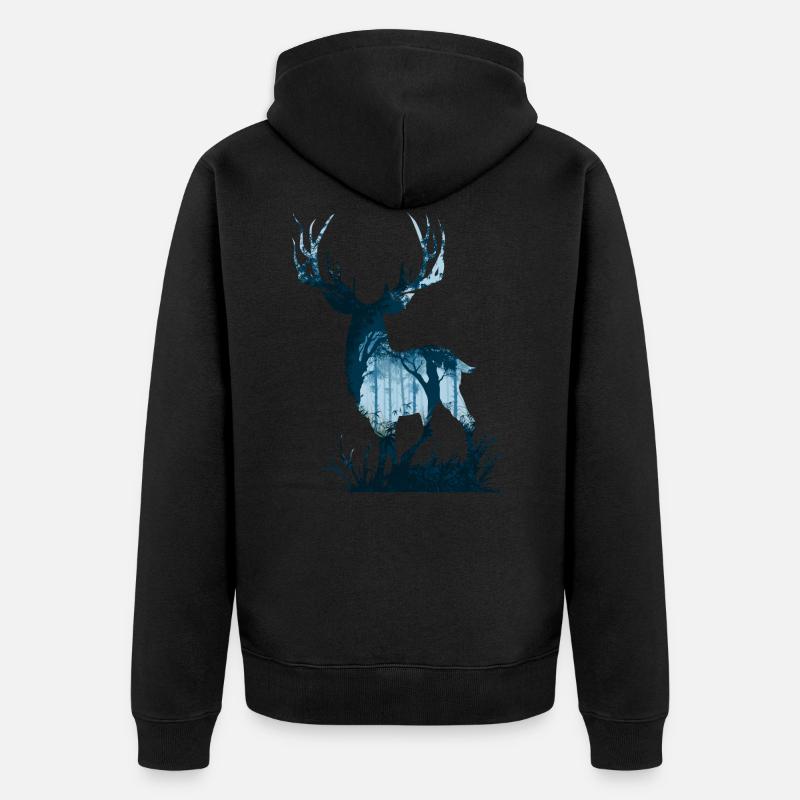 Waldgeist Hirsch - Unisex Premium Bio Zip Hoodie - Schwarz