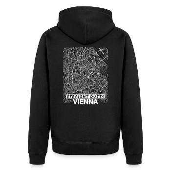 Straight Outta Wien Innenstadt Stadtplan - Unisex Premium Bio Zip Hoodie - Schwarz - Hinten - Nico (187cm)