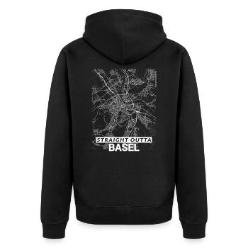 Straight Outta Basel Stadtplan und Straßen - Unisex Premium Bio Zip Hoodie - Schwarz - Hinten - Nico (187cm)