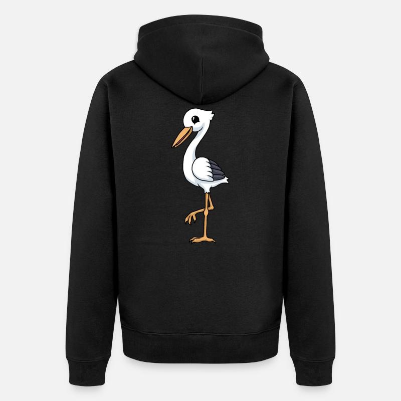 Cigogne drôle de bande dessinée - Veste à capuche bio Premium Unisexe - noir