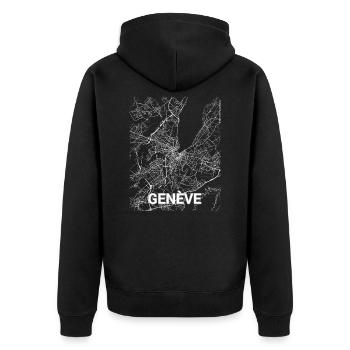 Genf Stadtplan und Straßen - Unisex Premium Bio Zip Hoodie - Schwarz - Hinten - Nico (187cm)
