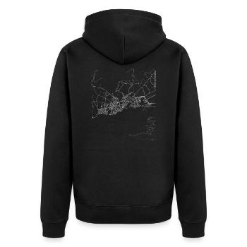 Minimal Galway Stadtplan und Straßen - Unisex Premium Bio Zip Hoodie - Schwarz - Hinten - Nico (187cm)