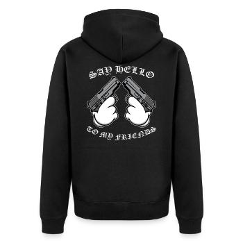 Say hello to my friends Comic hands with guns - Unisex Premium Organic Zip Hoodie - black - Back - Nico (187cm)