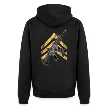 Sturmgewehr mit Abzeichen Shooter Game - Unisex Premium Bio Zip Hoodie - Schwarz - Hinten - Nico (187cm)