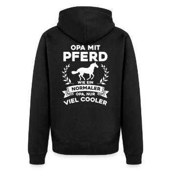 Opa mit Pferd - nur cooler - Unisex Premium Bio Zip Hoodie - Schwarz - Hinten - Nico (187cm)