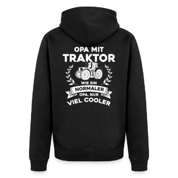 Opa mit Traktor - nur cooler- Lustiges Opi - Unisex Premium Bio Zip Hoodie - Schwarz - Hinten - Nico (187cm)