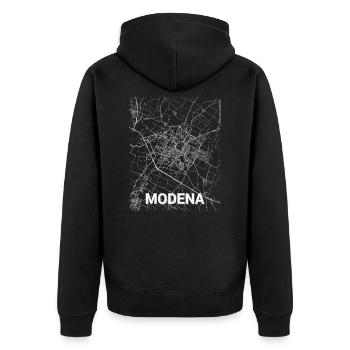 Modena Stadtplan und Straßen - Unisex Premium Bio Zip Hoodie - Schwarz - Hinten - Nico (187cm)