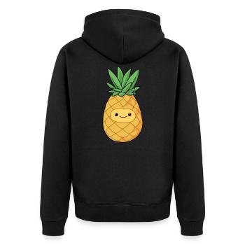 Comic Ananas Pineapple - Unisex Premium Bio Zip Hoodie - Schwarz - Hinten - Nico (187cm)