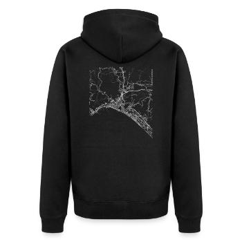 Minimal Salerno Stadtplan und Straßen - Unisex Premium Bio Zip Hoodie - Schwarz - Hinten - Nico (187cm)