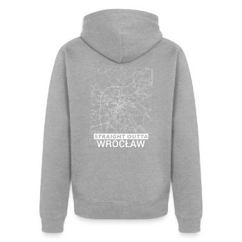 Plan et rues de Straight Outta Wroclaw - Veste à capuche bio Premium Unisexe - gris chiné - Dos - Nico (187cm)