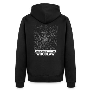 Plan et rues de Straight Outta Wroclaw - Veste à capuche bio Premium Unisexe - noir - Dos - Nico (187cm)
