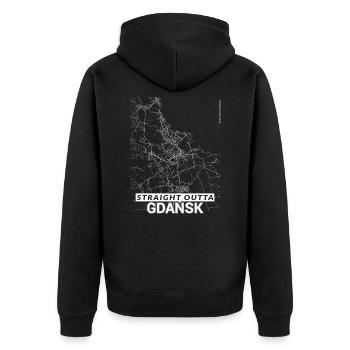 Straight Outta Gdansk Stadtplan und Straßen - Unisex Premium Bio Zip Hoodie - Schwarz - Hinten - Nico (187cm)