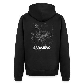 Sarajevo Stadtplan und Straßen - Unisex Premium Bio Zip Hoodie - Schwarz - Hinten - Nico (187cm)
