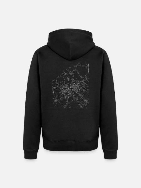 Minimal Riga city map and streets - Unisex Premium Organic Zip Hoodie - black